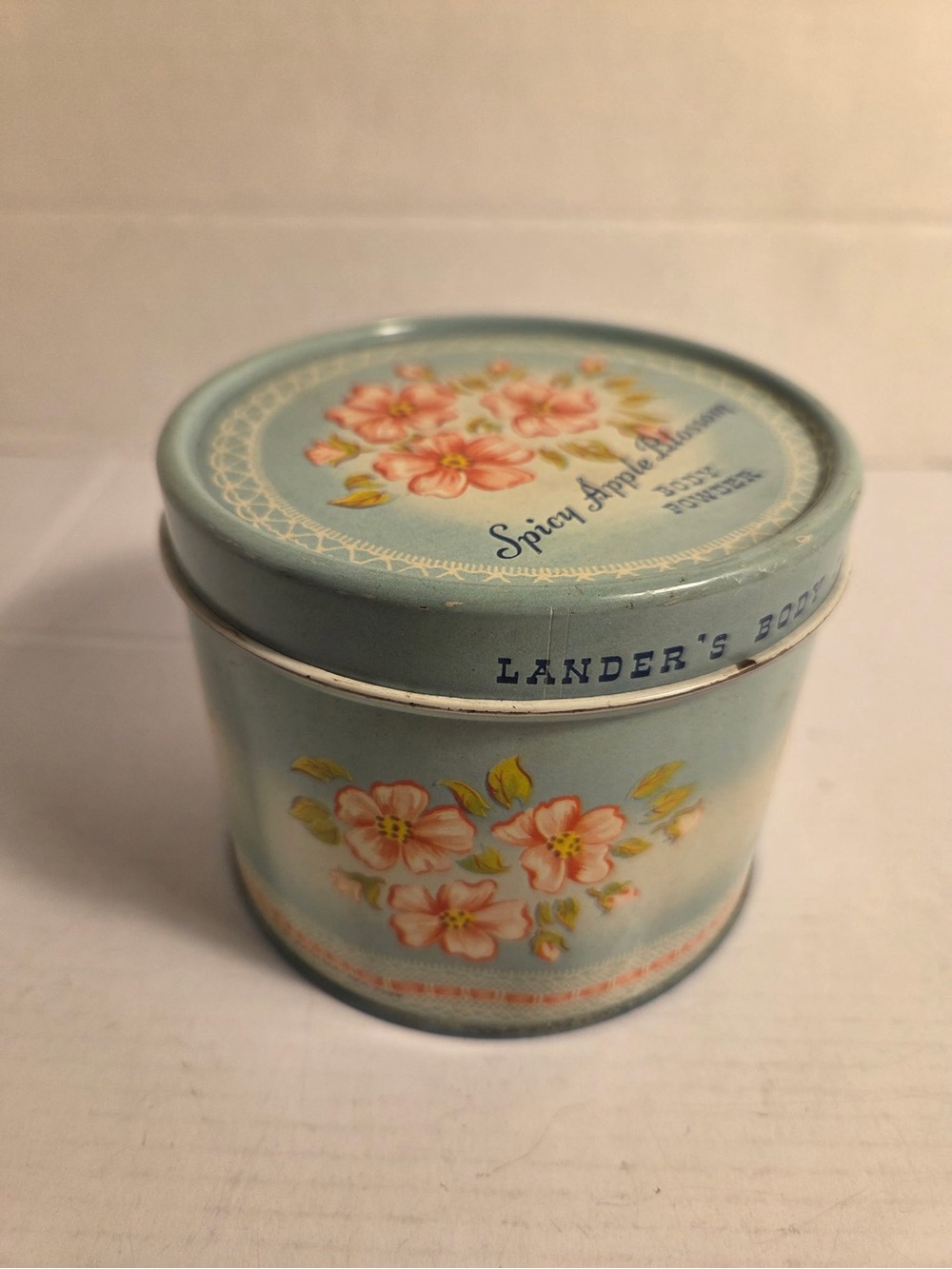 Vintage Spicy Apple Blossom Body Powder Tin Lander's Body Made In USA*Tin Only*